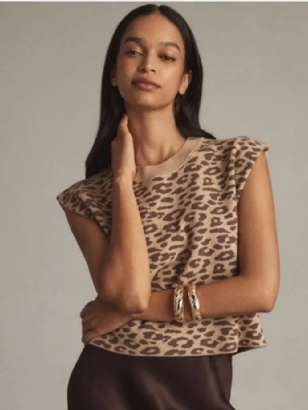 Anthropologie Maeve Noah Muscle Tank Sweater Leopard Print